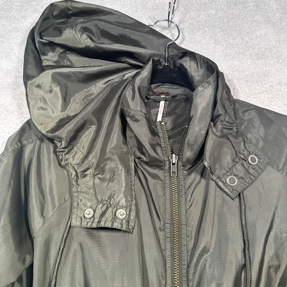 Free People‎ Peplum Windbreaker Jacket Womens XS Olive Green Ripstop Hooded - Picture 11 of 14